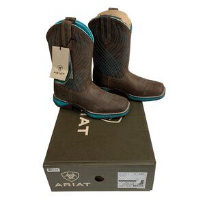 Ariat Womens Anthem Square Toe Western Boots Sz 6 B Java Brown Turquoise Leather